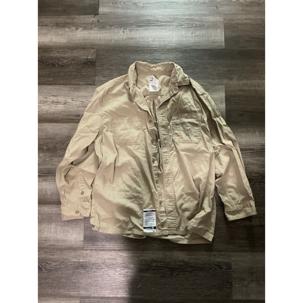 Carhartt FR Shirt Mens Large Tall Khaki Tan Flame Resistant Workwear FRS159 CAT2